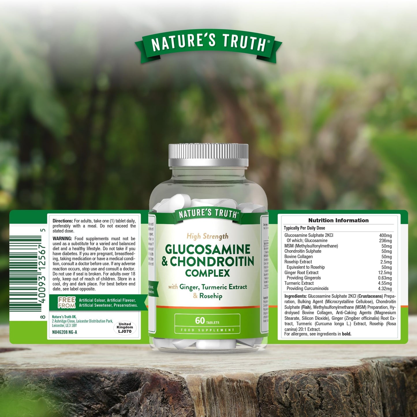 Nature's Truth Glucosamine and Chondroitin Complex - 60 Tablets - with Ginger, Turmeric Extract & Rosehip