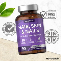 Hair Skin and Nails Vitamins | with Biotin, Zinc and Selenium | Beauty Supplement for Women and Men | 120 Vegetarian Tablets | by Horbaach