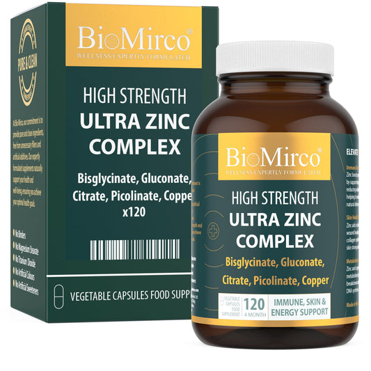 Bio Mirco High Strength Ultra Zinc Complex, 120 Premium Capsules, Immune System, Cognitive Function, Potent Dose, Made in The UK
