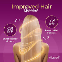 Vitawell Beauty Shine & Glow Gummies | Support for Hair Growth + Skin + Nails Vitamins Chews | Complex Formula Biotin, Zinc, Selenium & Vitamin E | 60 Sweet Berry Flavour | | Multivitamin Gummies