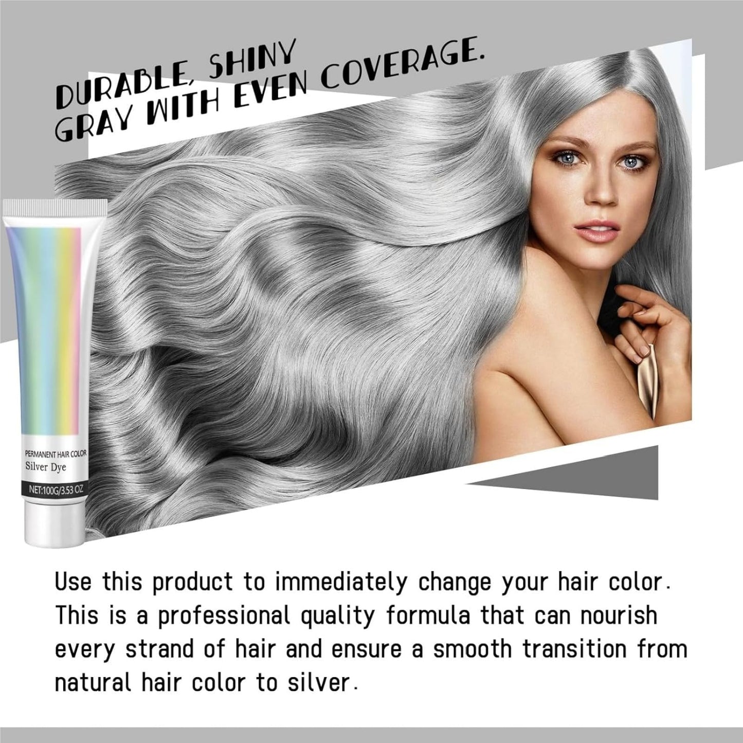 Xinyig 2 In 1 Natural Essence Extract Silver Hair Dye,Silver Gray Natural Hair Dye Cream,Metallic Sil/ver Gray H/air Dy/e,H/air D/ye Permanent for Daily Use,Durable and Easy to Operate,Grey Hai/r Color