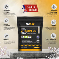 Vitamin D 1000 IU (25mcg) Vegan 180 VIT D Tablet 6 Months Supply for Maintenance of Healthy Immune System, Muscles, Bones & Teeth Vitamin D3 Cholecalciferol Made in The UK by PROELITE