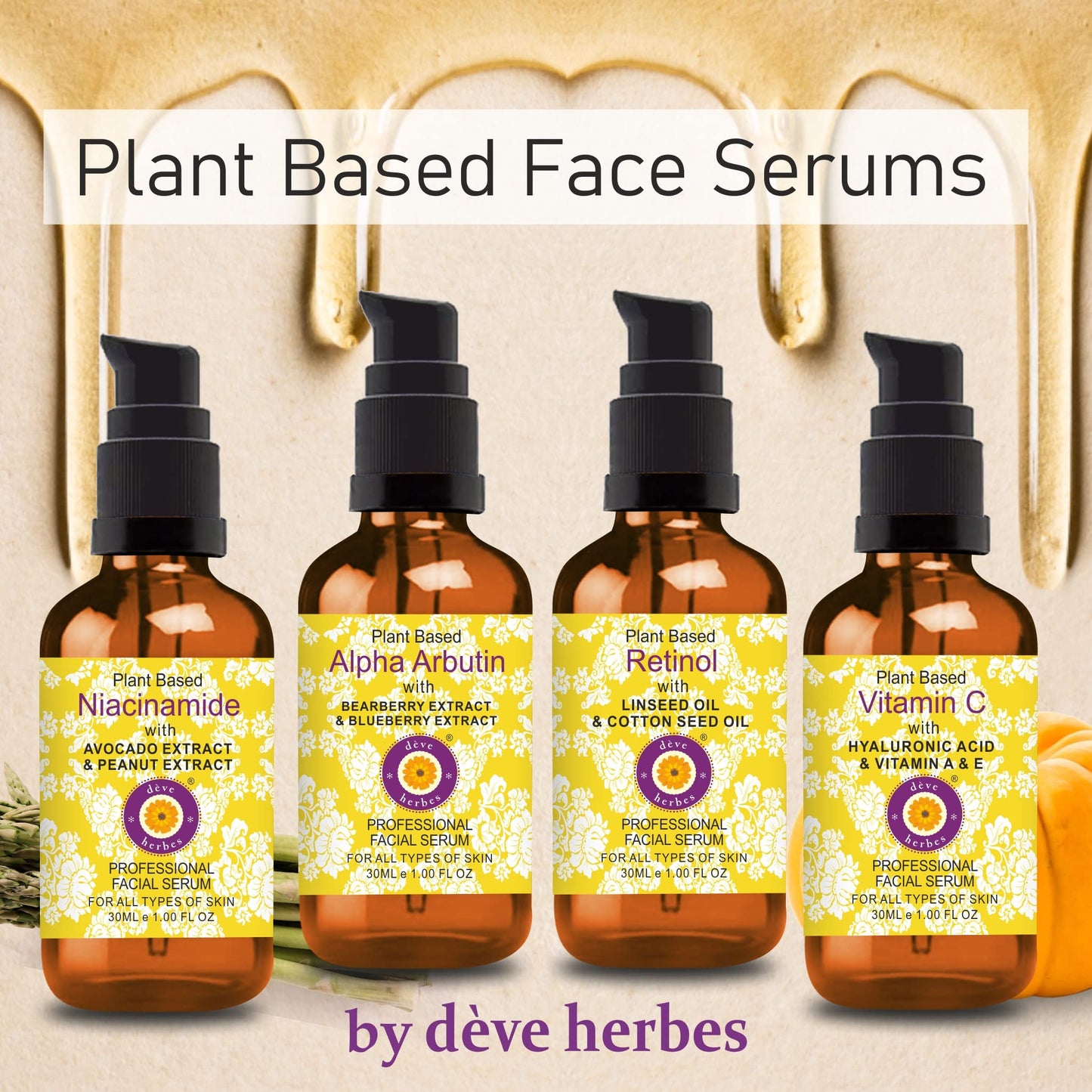 Deve Herbes Plant Based Niacinamide Face Serum with Avocado & Peanut Extract for Personal Care 30ml (1 oz) with Free Pure Vitamin E Oil 10ml (0.33 oz)