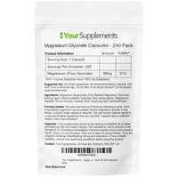 YourSupplements Magnesium Glycinate Supplements | 240 Capsules | True Fully Chelated | Premium Unblended High Absorption Bisglycinate | UK Made | Vegan Friendly