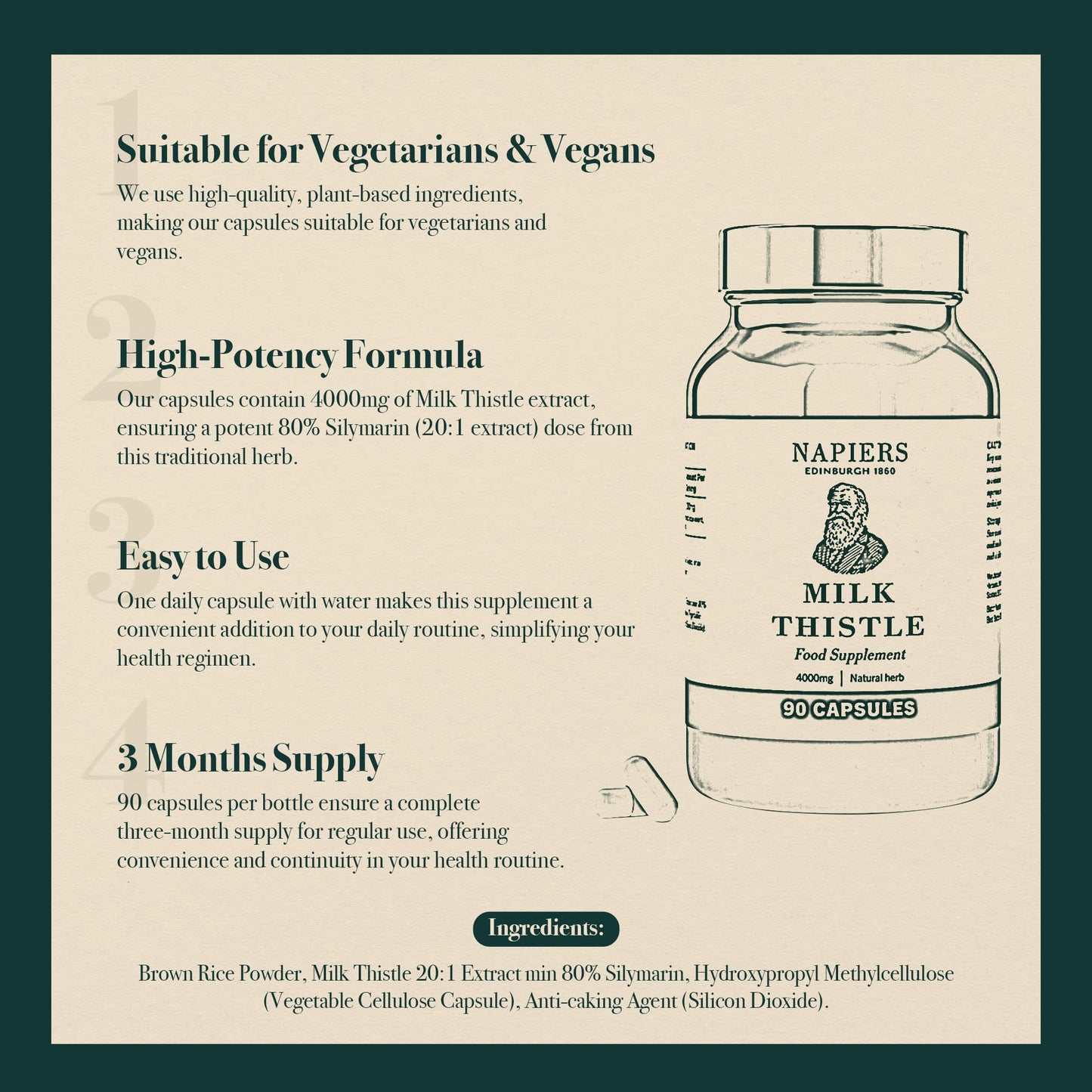 Napiers Milk Thistle 4000mg per Capsule - High Strength with Concentrated Silymarin 80% - Liver Cleanse & Detox - 90 Vegan Capsules (3 Months Supply)