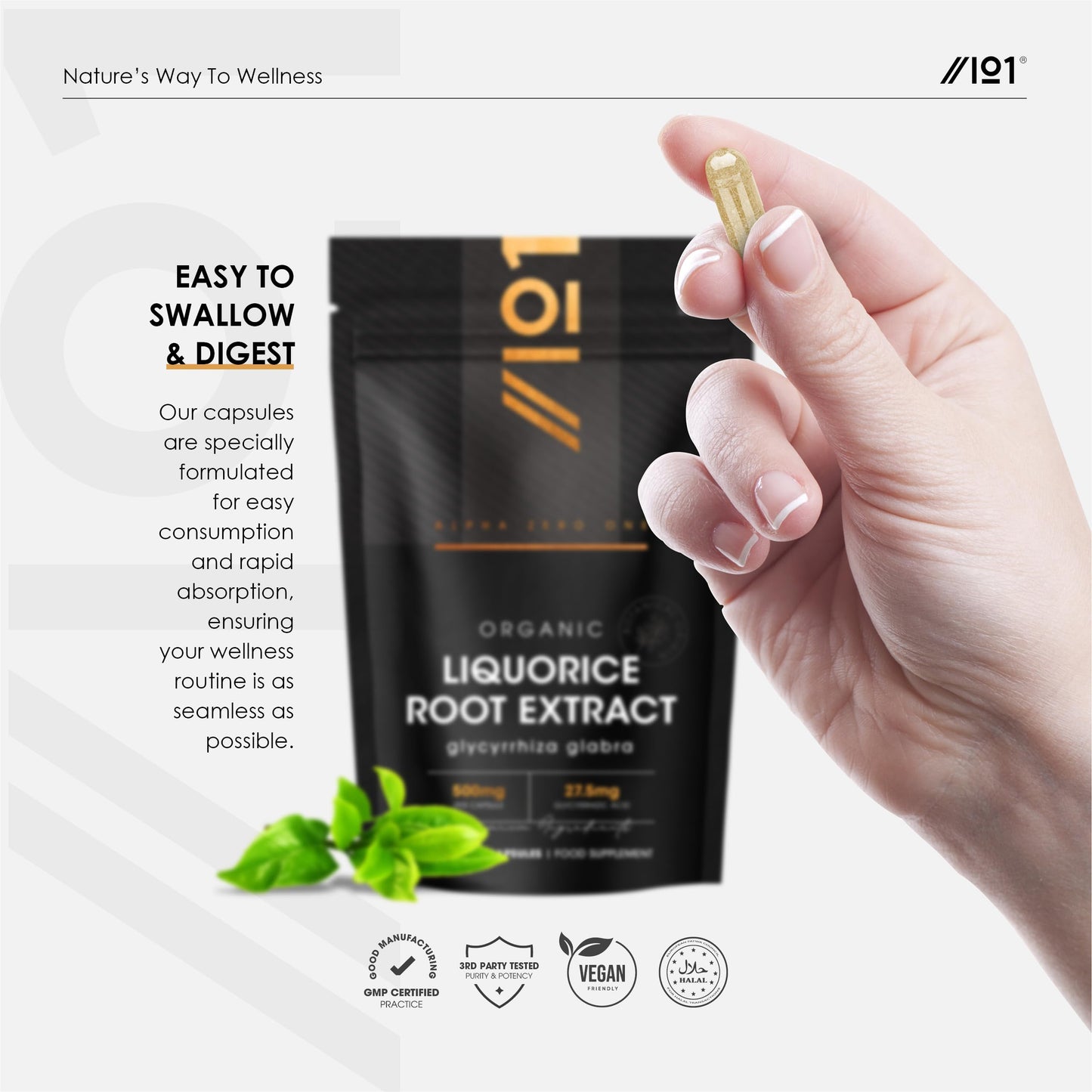 Organic Liquorice Root Extract 500mg – Standardised 5.5% Glycyrrhizic Acid Supplement – 90 Vegan Capsules (3 Months Supply) – Resealable and Recyclable Pouch by Alpha01