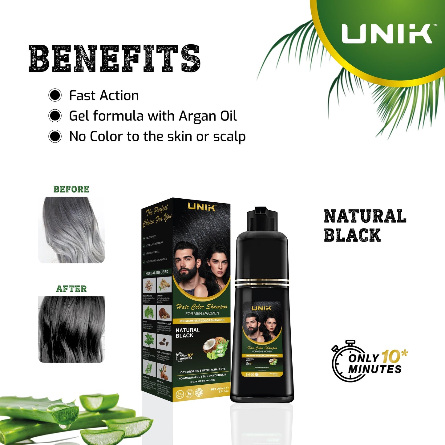 Generic Professional Aloe Vera Natural Black Hair Colour Organic Shampoo cleanser Haircare Cleansing Comfort conditioner -Natural Black Colour