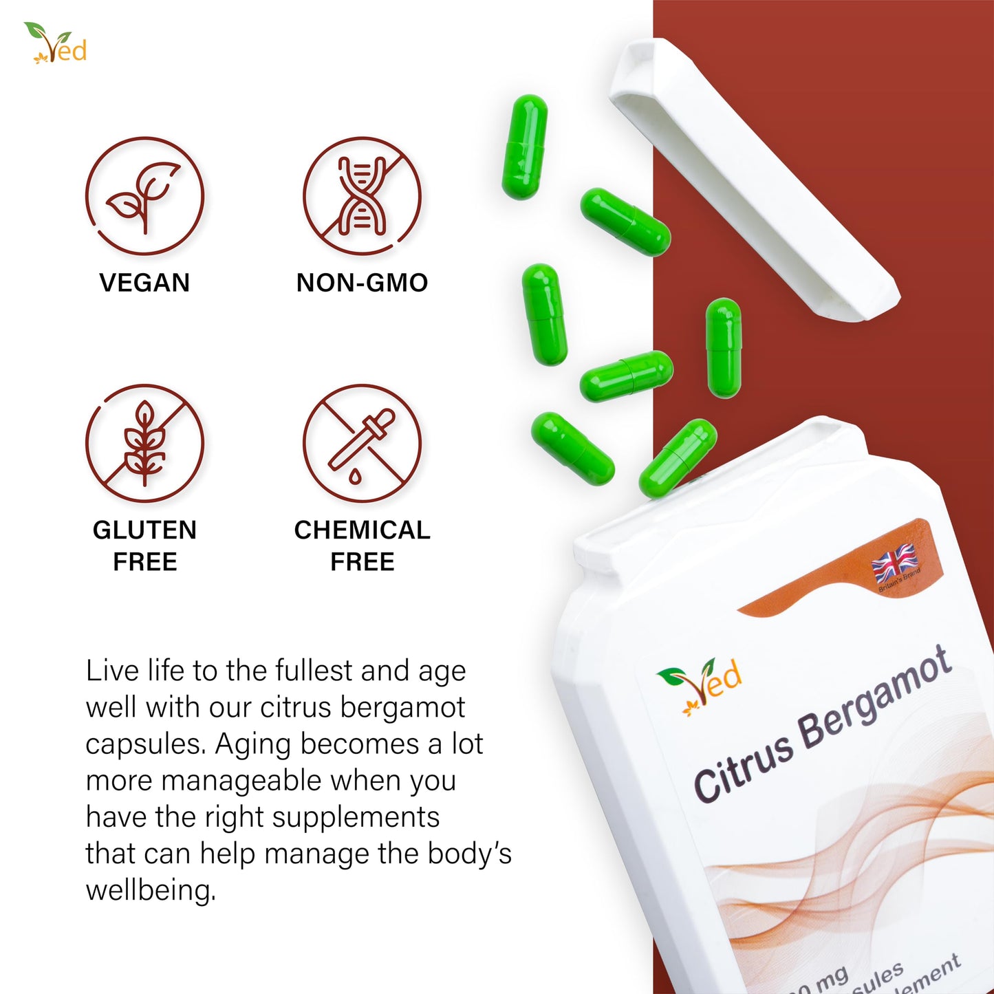 VED Ved Citrus Bergamot, Organic Citrus Bergamot Extract,500mg, 90 Capsules(3 Months Supply)