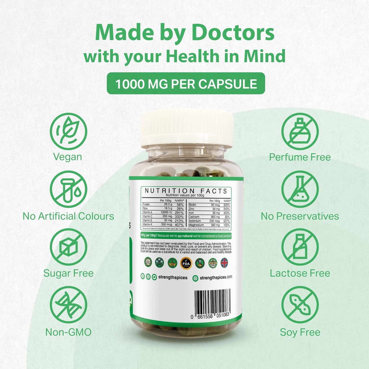 STRENGTH & SPICES100% Natural Vegan Food Supplements Strength & Spices Hair, Skin & Nails 100% Natural Supplement – 20 Ingredients w Biotin Selenium & Zinc - 60 Vegan UK Made 1000mg Capsules – Hair & Nails Growth, Collagen Formation