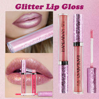 GEEWHILE Lip Gloss Metallic Lipstick Glitter Lipgloss, Shimmer Non-Stick Cup Light Pink Lip Gloss, Lipsticks for Women Long-Lasting Waterproof Metallic Shimmer Liquid Lipstick Sparkle (#02)