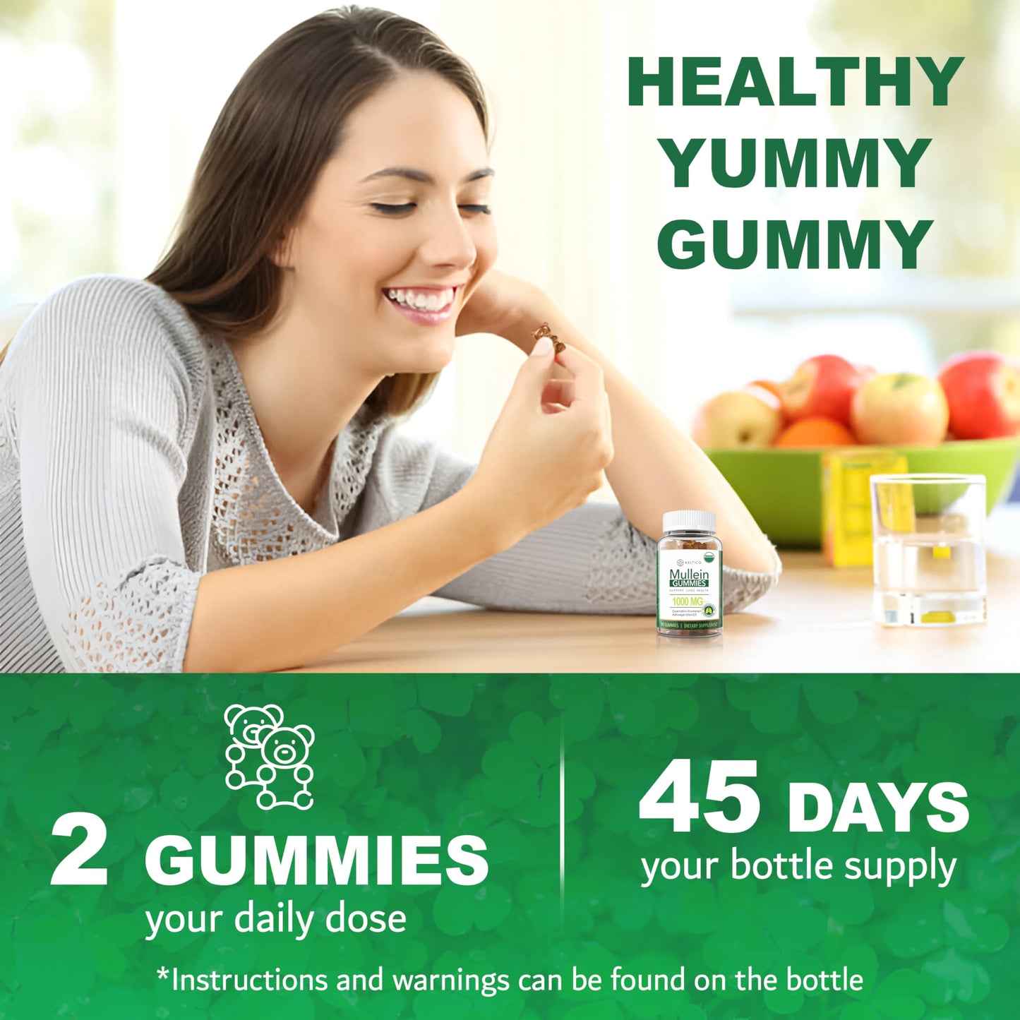 Keltico Mullein Gummies - Mullein Leaf Extract for Lungs - 1000mg Mullein - 200mg Ashwagandha - 400mg Quercetin - Bromelain - Alternative to Mullein Drops,Capsules & Mullein Tea - Mucus Remover & Mucus Relief