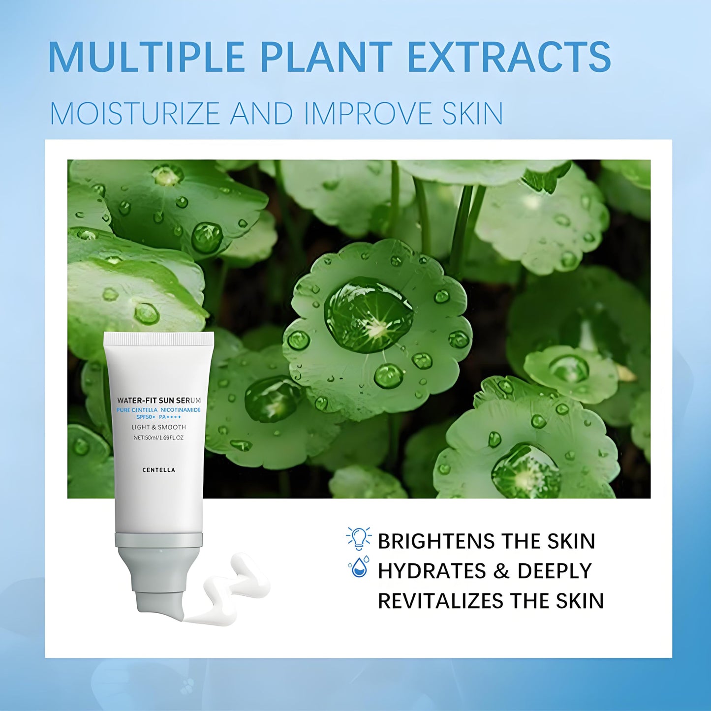 Generic 2 PCS Madagascar Centella Sunscreen SPF 50+ PA++++, Lightweight Hydrating Sun Serum for Face, Broad Spectrum UV Protection, Water-Fit Texture, Soothing & Refreshing, All Skin Types, 50ml
