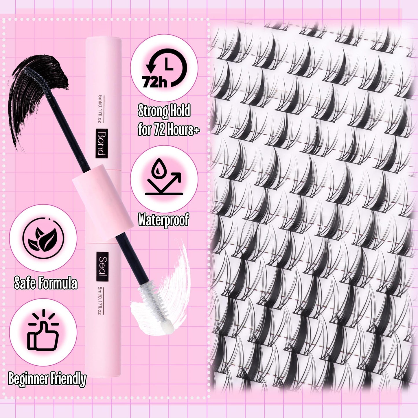 Manga Lash Clusters Kit Spiky Cluster Eyelash Extensions Kit Anime Lashes Individuals Dramatic Lash Extensions Kit DIY at Home 8-16MM Cluster Lashes Kit with Bond and Seal Waterproof and Tweezers