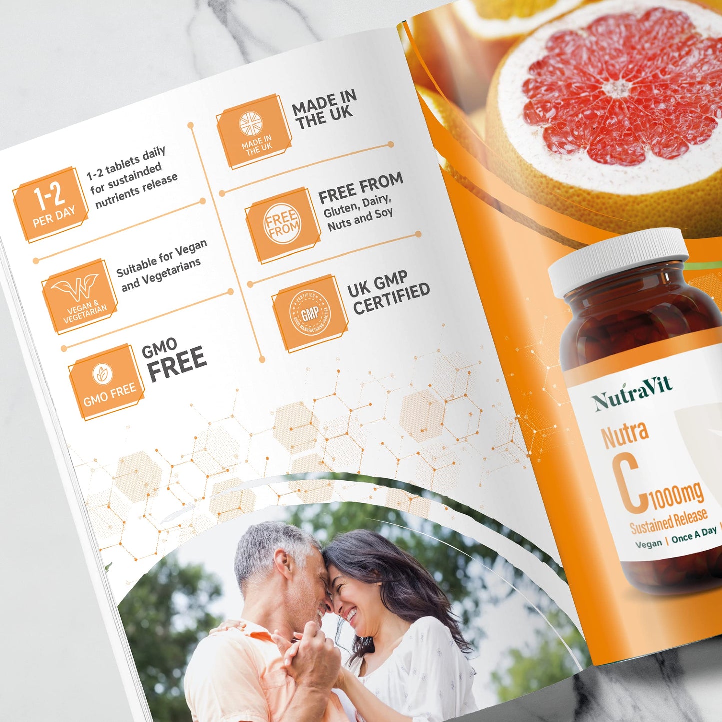 NUTRA C - Vitamin C 1000mg - 30 Tablets - Sustained Release Vegan Tablets - Gluten Free | Orange Flavoured - with Rosehip, Hesperidin & Acerola - Manufactured in a UK MHRA GMP Facility - NUTRAVIT