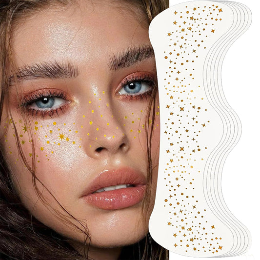 MEITREND Glitter Freckles Face Tattoo,6PCS Gold Glitter Freckles,Sparkle Makeup Patches Face Glitter Tattoo Festival Essentials Waterproof Temporary MakeupTattoo for Women