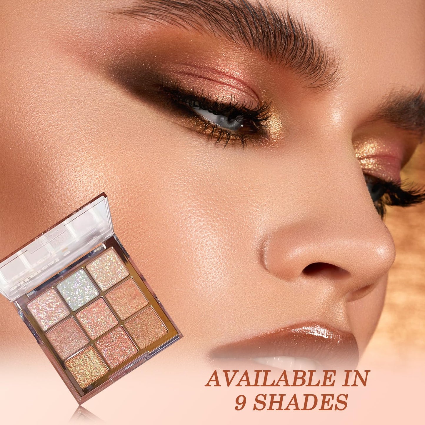 Generic Glitter Eyeshadow Palette – 9-Color Shimmer Eye Makeup in Pink, White & Gold, Highly Pigmented Waterproof Long-Lasting Korean Style Eye Shadow with Brushes