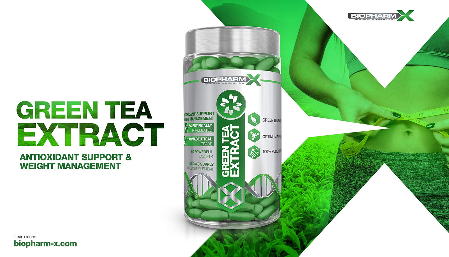 Biopharm-X Green Tea Tablets 9000mg (60 Tablets) Strongest Legal Green Tea Extract 100% Pure Certified