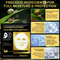 Buyourtaste Advanced Snail Mucin Glass Glow Hydrogel Face Masks, 4Pcs Collagen Face Mask, Snail Mucin Serum Mask, Snail Mucin Face Mask, Hydrating, Soothing & Firming, Brighten Skin, Reduce Fine Lines