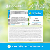 Zinc Citrate 90mg - 200 Capsules - High Absorption Supplement for Immune Support, Skin Health, and Cognitive Function by BIOHERBA