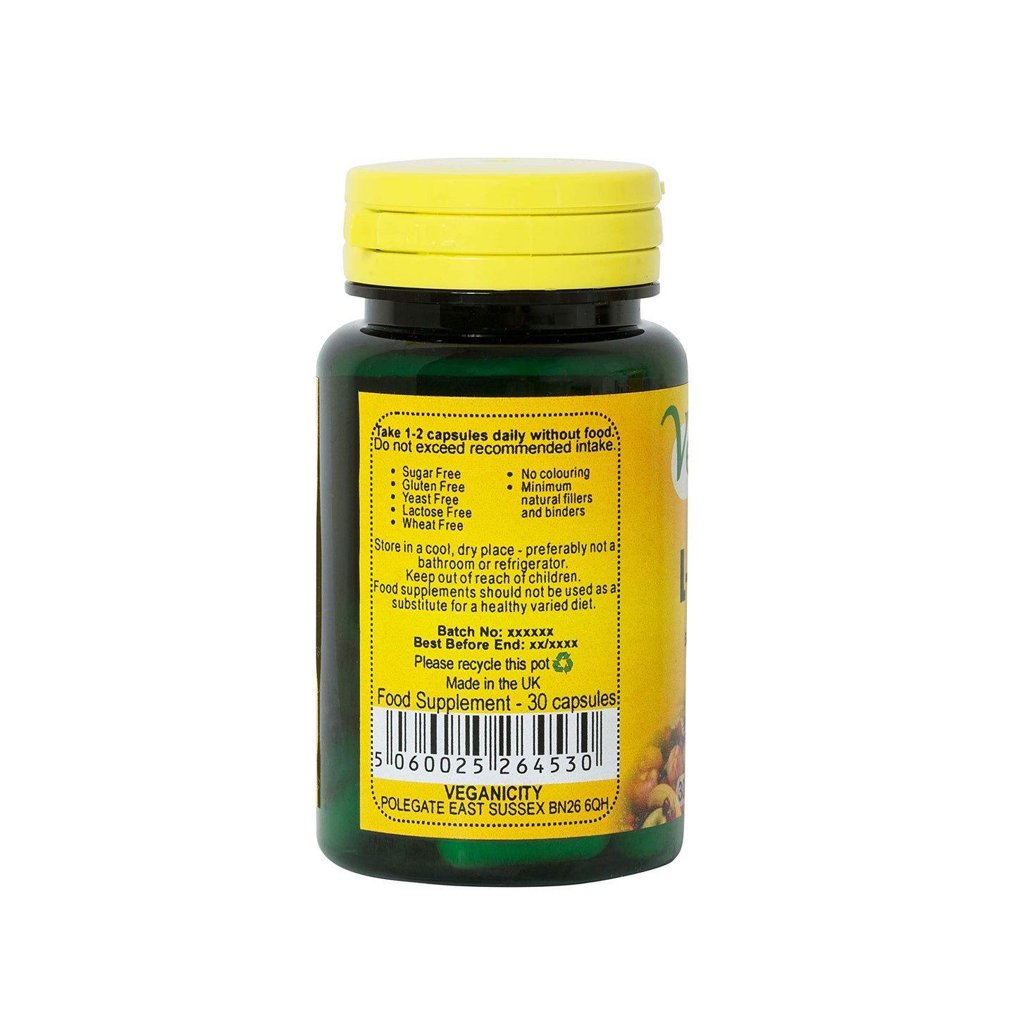 Veganicity L-Tyrosine 500mg : Amino Acid Supplement - 30 Vegan Capsules,in a Planet-Friendly 99% Recycled Pot