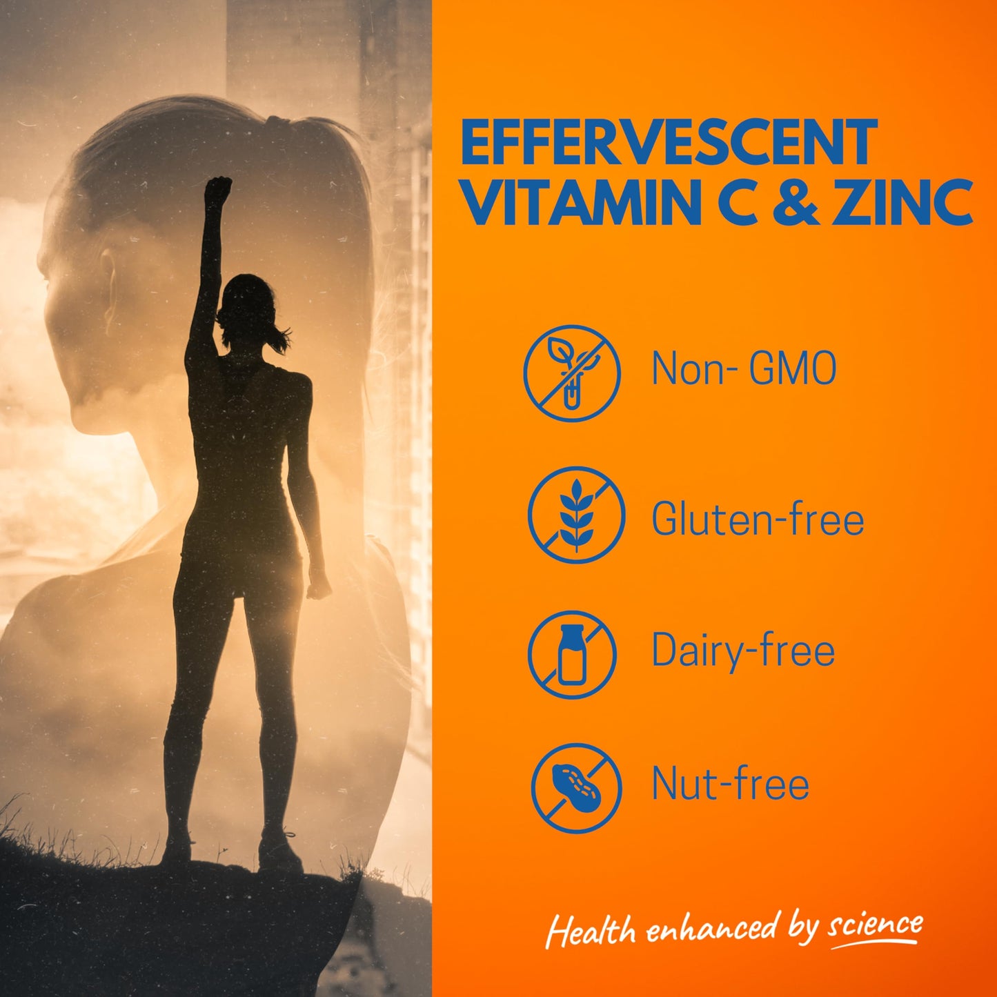 Effervescent Vitamin C 1000mg with Zinc 15mg, 20 Orange Flavoured Tablets, High Strength, Immune Support, Essential for Collagen Formation, Vegan, Made by Northumbria Health