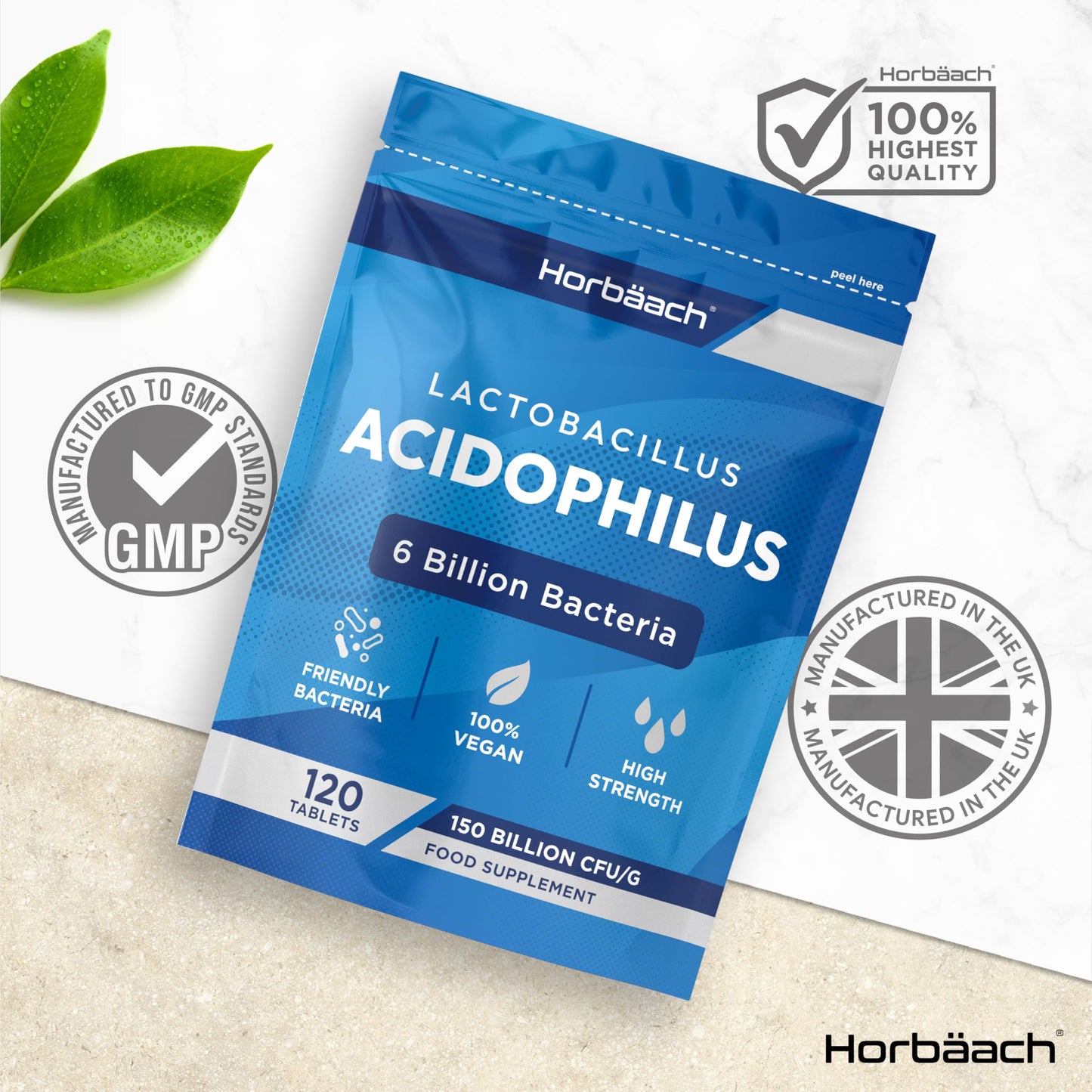 Acidophilus Probiotic Tablets | 6 Billion CFU | Probiotic Supplement for Women & Men | 120 Vegan Tablets | by Horbaach