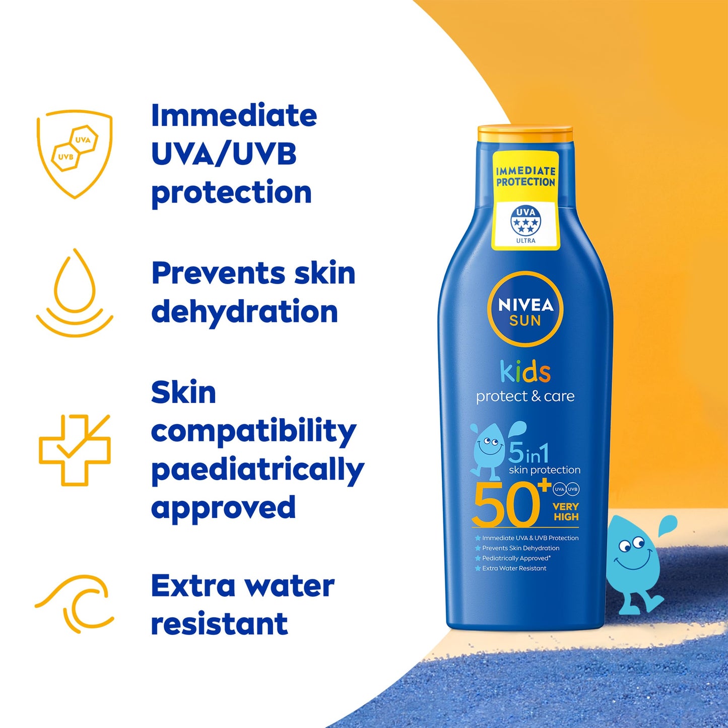 NIVEA Sun Kids Protect & Care SPF 50+ Lotion (200ml), Moisturising Sun Cream Protects Delicate Skin Against Sunburn and Long-Term UV Damage, Fast-Absorbing Sun Lotion