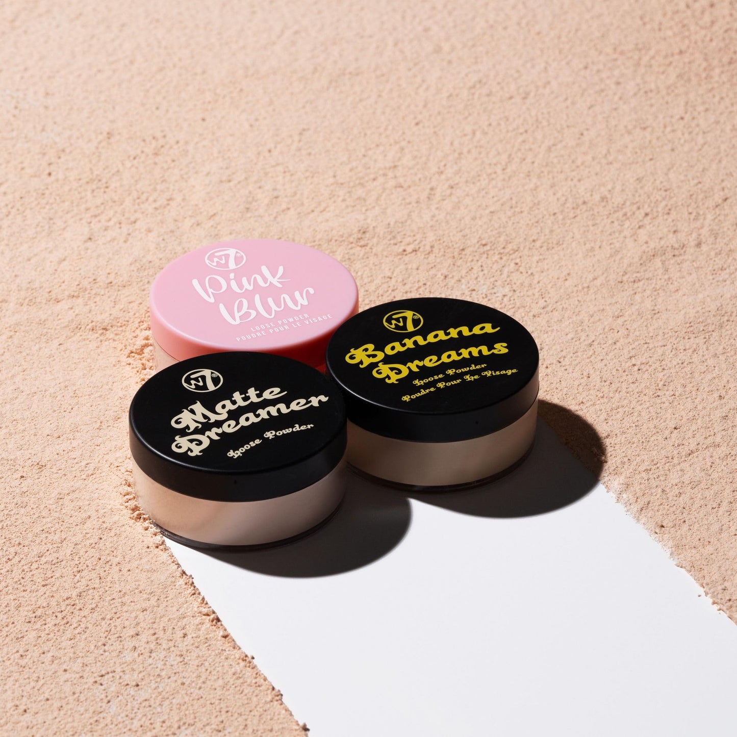 W7 Loose Face Powder Trio 3-Piece Set - Banana, Nude and Pink