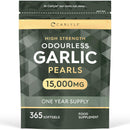 Odourless Garlic Capsules 15000mg | 365 Count | High Strength Garlic Oil | One Year Supply | No Artificial Preservatives | by Carlyle
