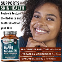 High Strength Marine Collagen Capsules - 1250mg Hydrolysed Collagen Supplement - Type 1 Hydrolysed Collagen Peptides - 180 Collagen Capsules - 3 Months Supply - Collagen Supplements for Women & Men
