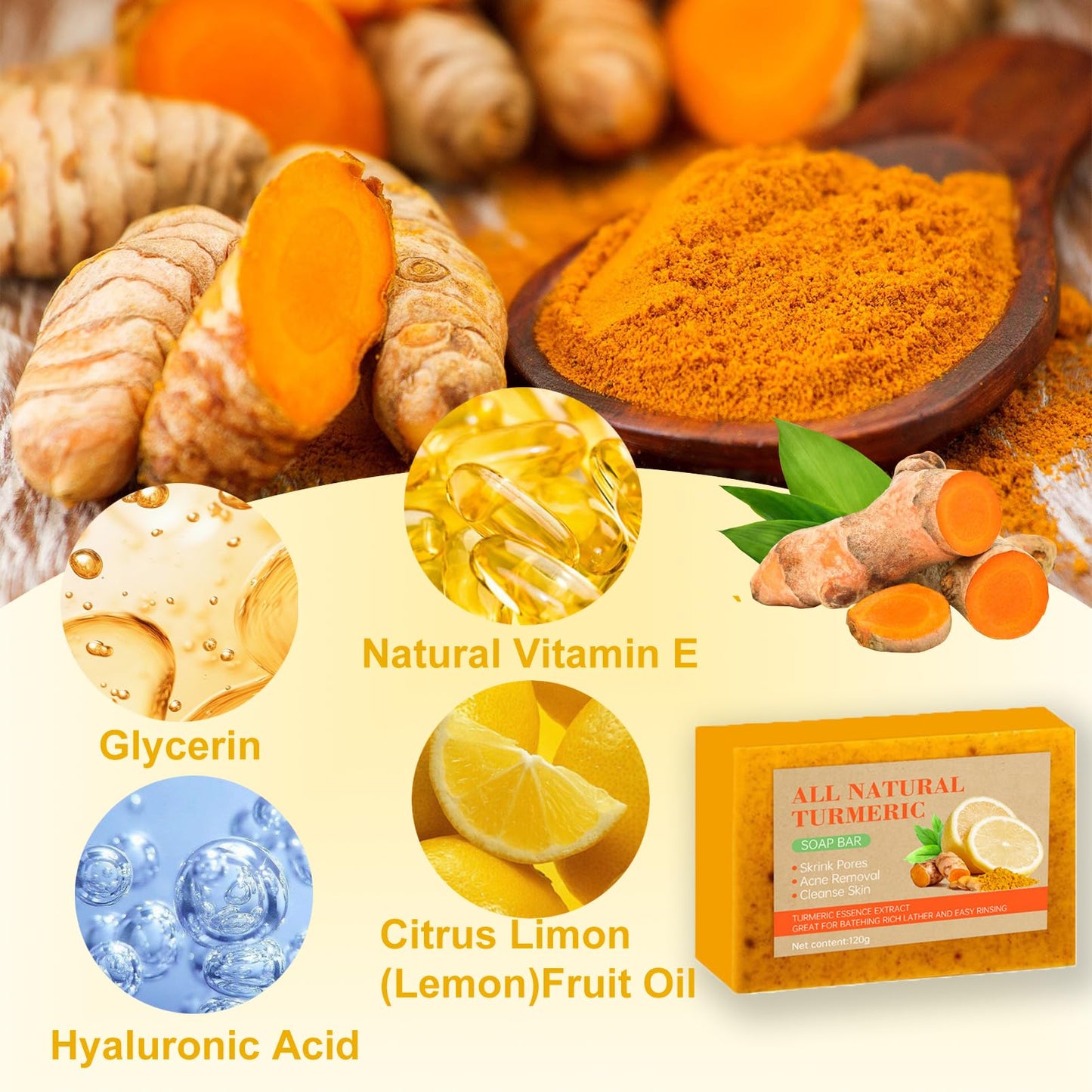 ISBEAUSOLS Lemon Turmeric Soap For Women- Turmeric Soap Bar For Acne Dark Spots Blackheads Soap- Dark Spot Corrector Remover,Acne Remover, Cleanses, Smooth Skin Soap Bar- Moisturizing Soap for Face and Body