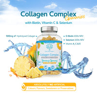 swiss bioenergetics Collagen Complex - 60 Natural Pineapple Flavour Chewable Yummy Gummies - One a Day 500mg Hydrolysed Collagen, Biotin, Vitamin C and Selenium – Healthy Skin and Hair for Men and Women – UK Made