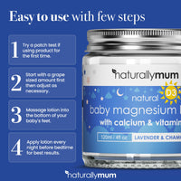 Baby Magnesium Lotion with Calcium & Vitamin D | Support for Sleep, Heart, Bone, Nerve, Gut and Muscle Health | Alternative to Melatonin | Lavender & Chamomile 4.2 fl oz