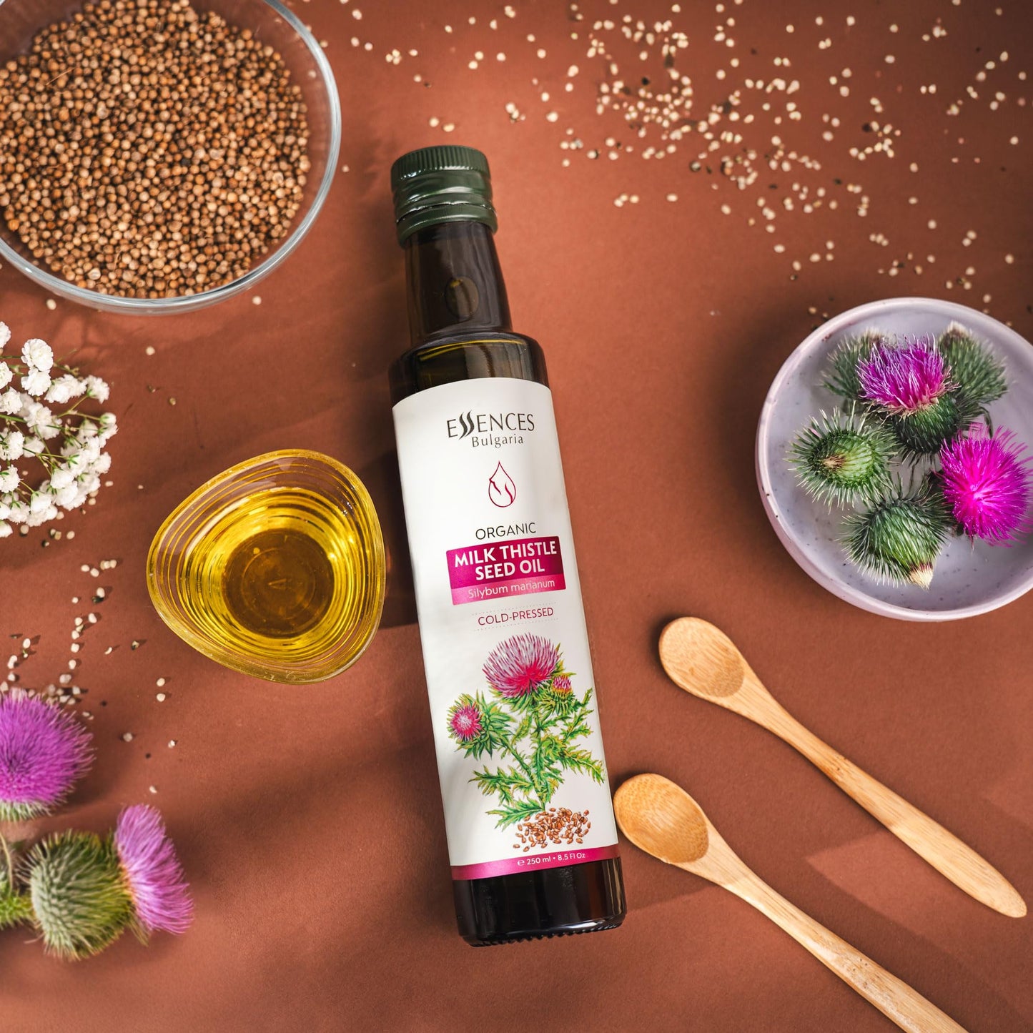 Essences Bulgaria Organic Milk Thistle Oil 250ml | 100% Natural Cold-Pressed Oil | Extra Premium Quality | No Additives or Preservatives | Non-GMO | Vegan