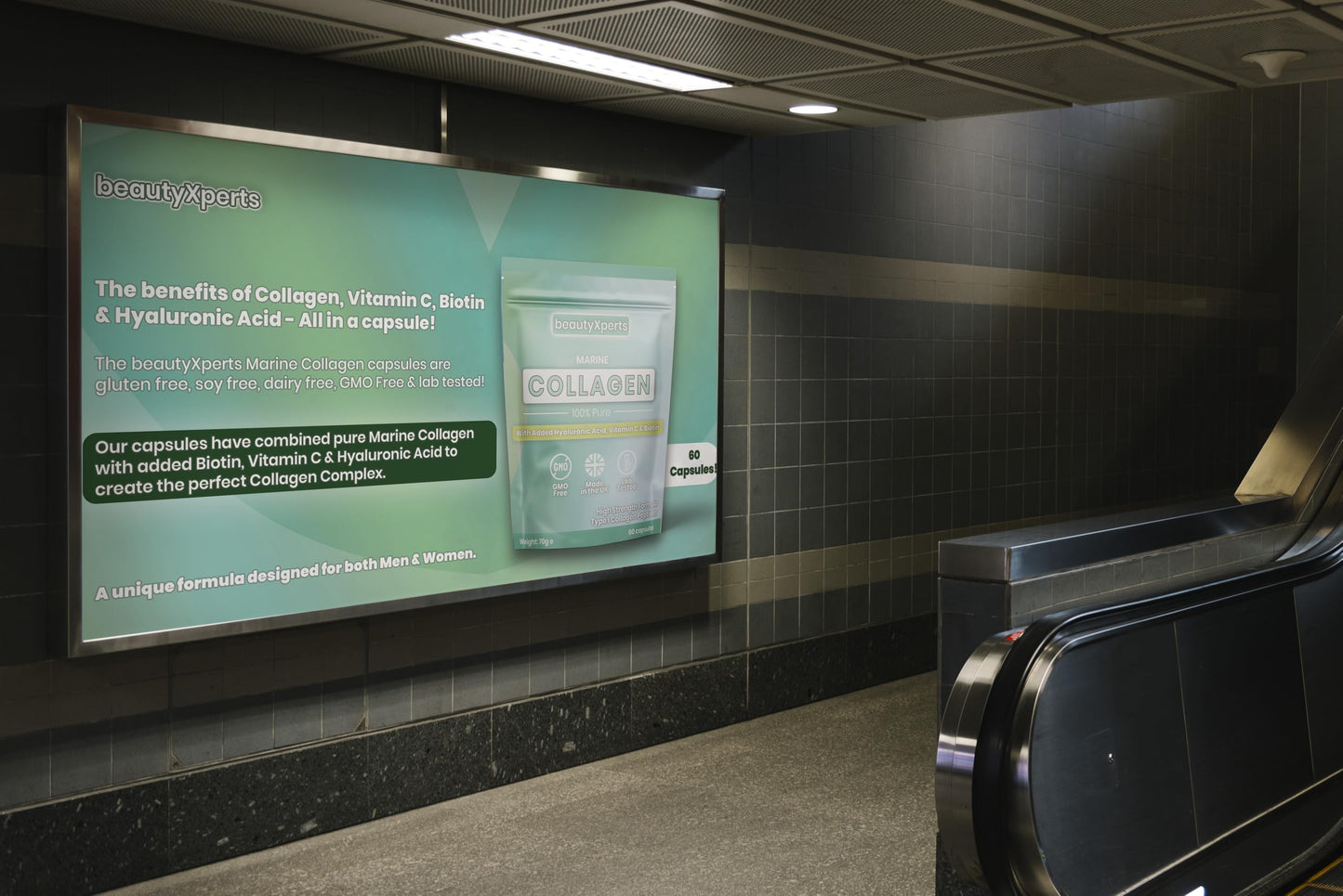 BeautyXperts Marine Collagen Capsules | with Biotin, Hyaluronic Acid & Vitamin C | High Strength Pure Collagen Peptides Supplements for Women and Men | 60 Capsules (Not Tablets or Powder)