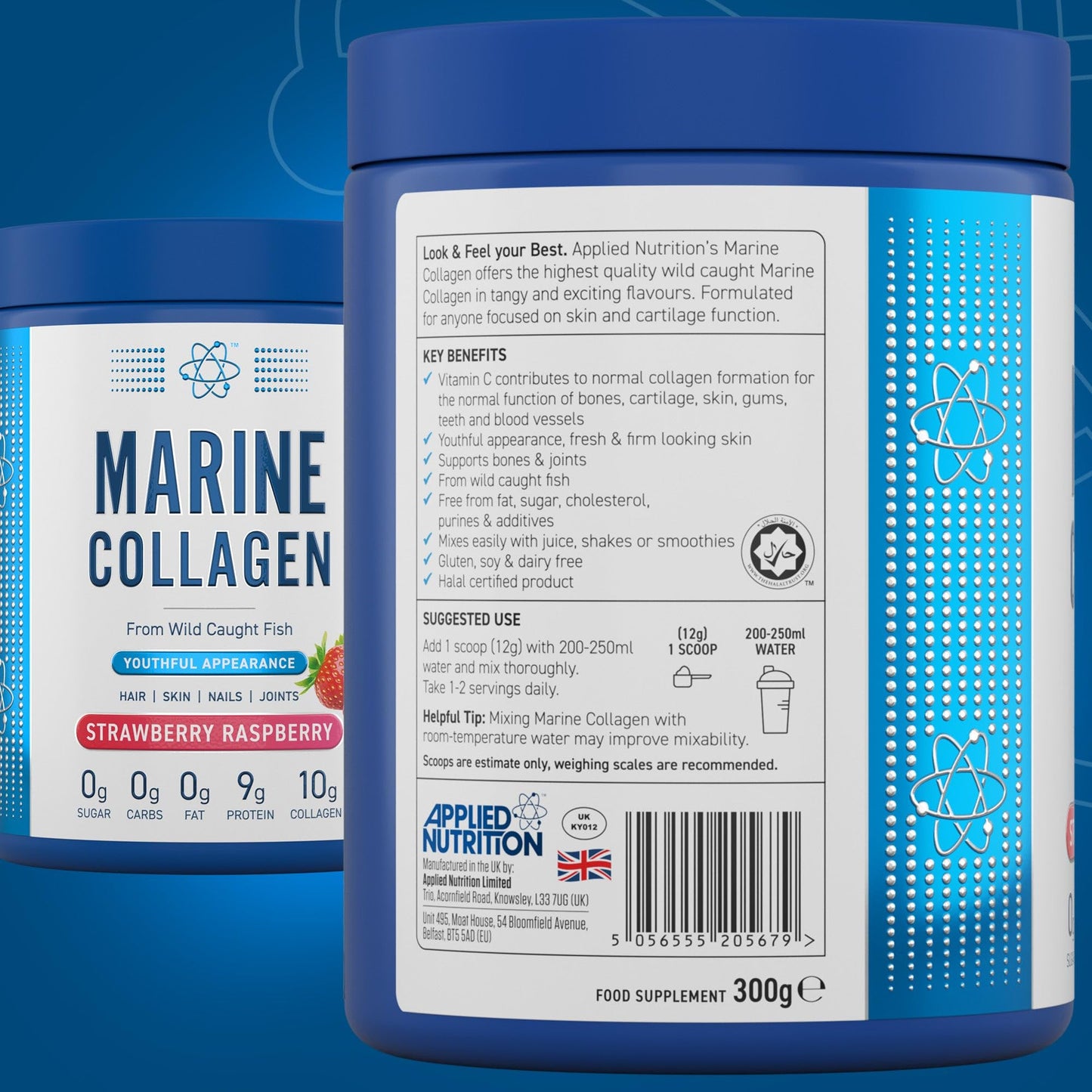 Applied Nutrition Marine Collagen Powder - Hydrolysed Collagen Protein, Healthy Skin, Hair, Nails (Strawberry & Raspberry) (300g - 25 Servings)