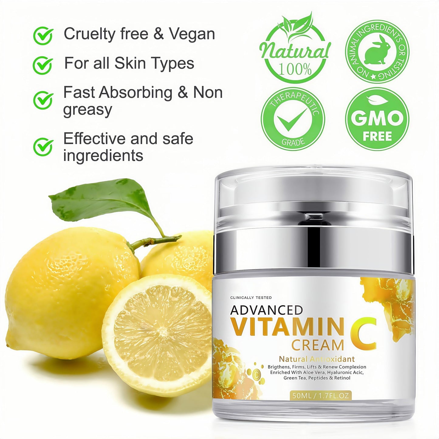 AurolaGlow Vitamin C Cream with Hyaluronic Acid & Vitamin E–Anti Aging Day & Night Face Moisturiser for Women & Men,Hydrate & Plump &Whitening.Even Skin Tone, Boost Collagen, Reduce Fine Lines for Skin Care