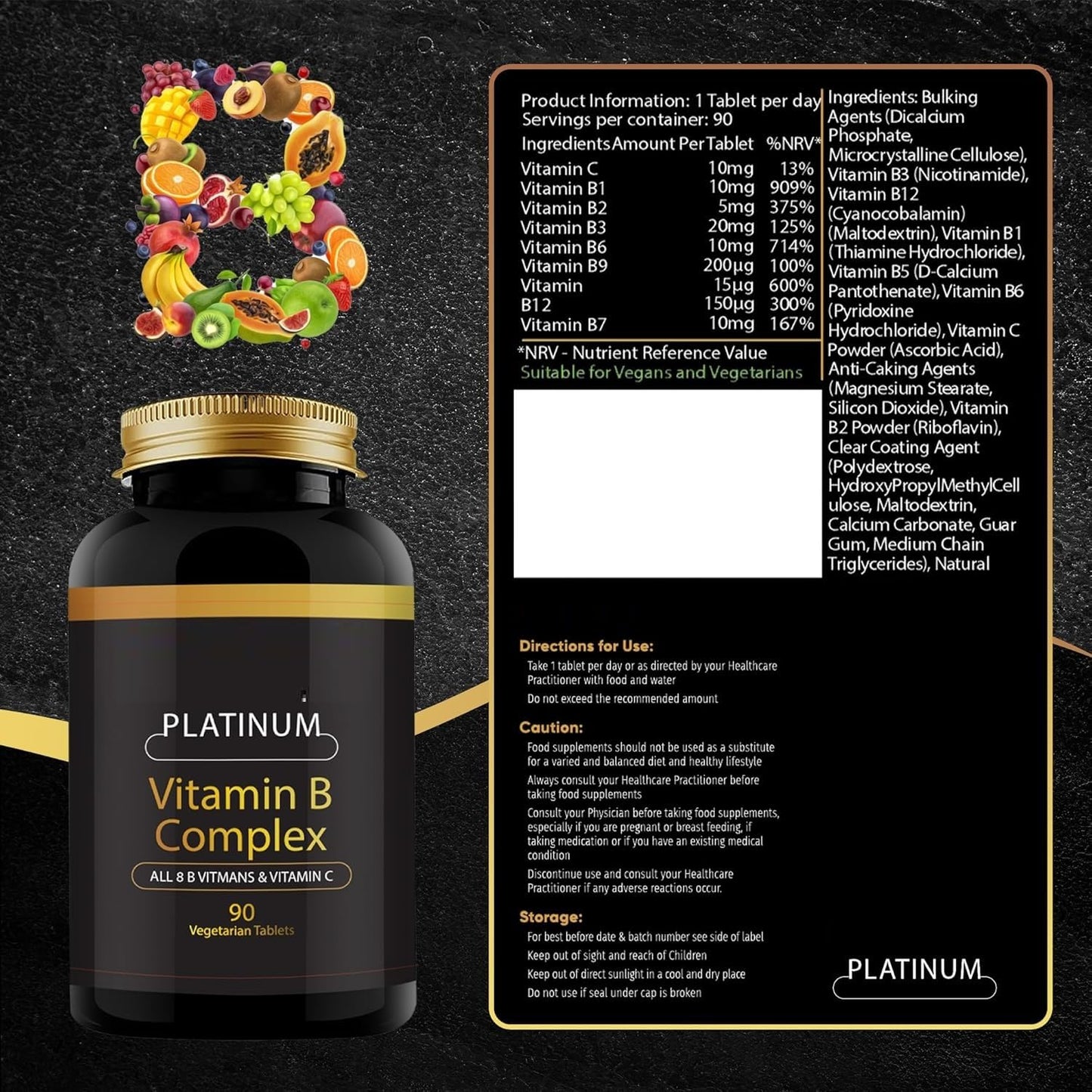 Generic Vitamin B-Complex Tablets, Ultra, 90 Tablets.