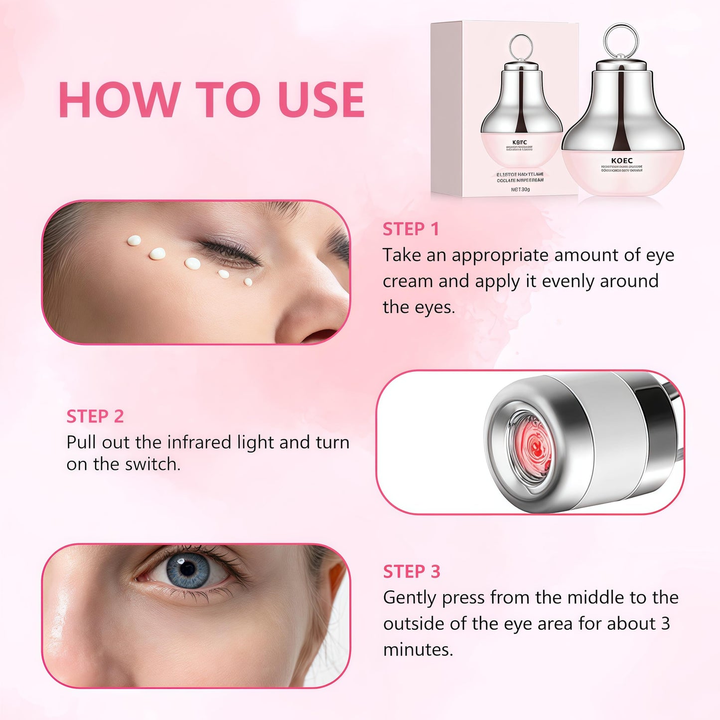 ANGEL SILK KOEC Electric Massage Eye Cream for Dark Circle, Firm and Smooth of Fine Lines, Tired Eye Refreshment with Gentle Vibration, for Anti-Wrinkle, Firming, Moisturizing