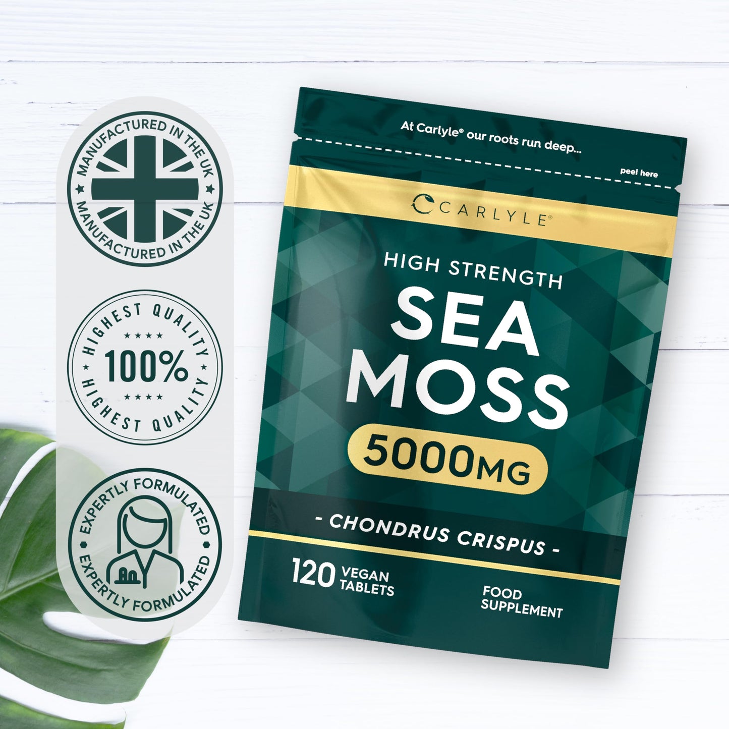 Sea Moss Tablets 5000mg | 120 Vegan Tablets | High Strength Sea Moss Extract | Carlyle
