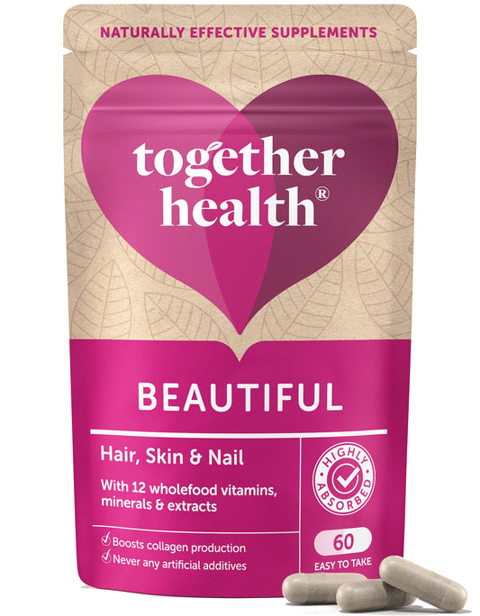 Beautiful Hair, Skin & Nail Daily – Together Health – Whole Food Nutrients – 10 Beauty-Specific Vitamins & Minerals – Hyaluronic Acid – Natural Silica – Vegan Friendly – Made in The UK – 60 Vegecaps