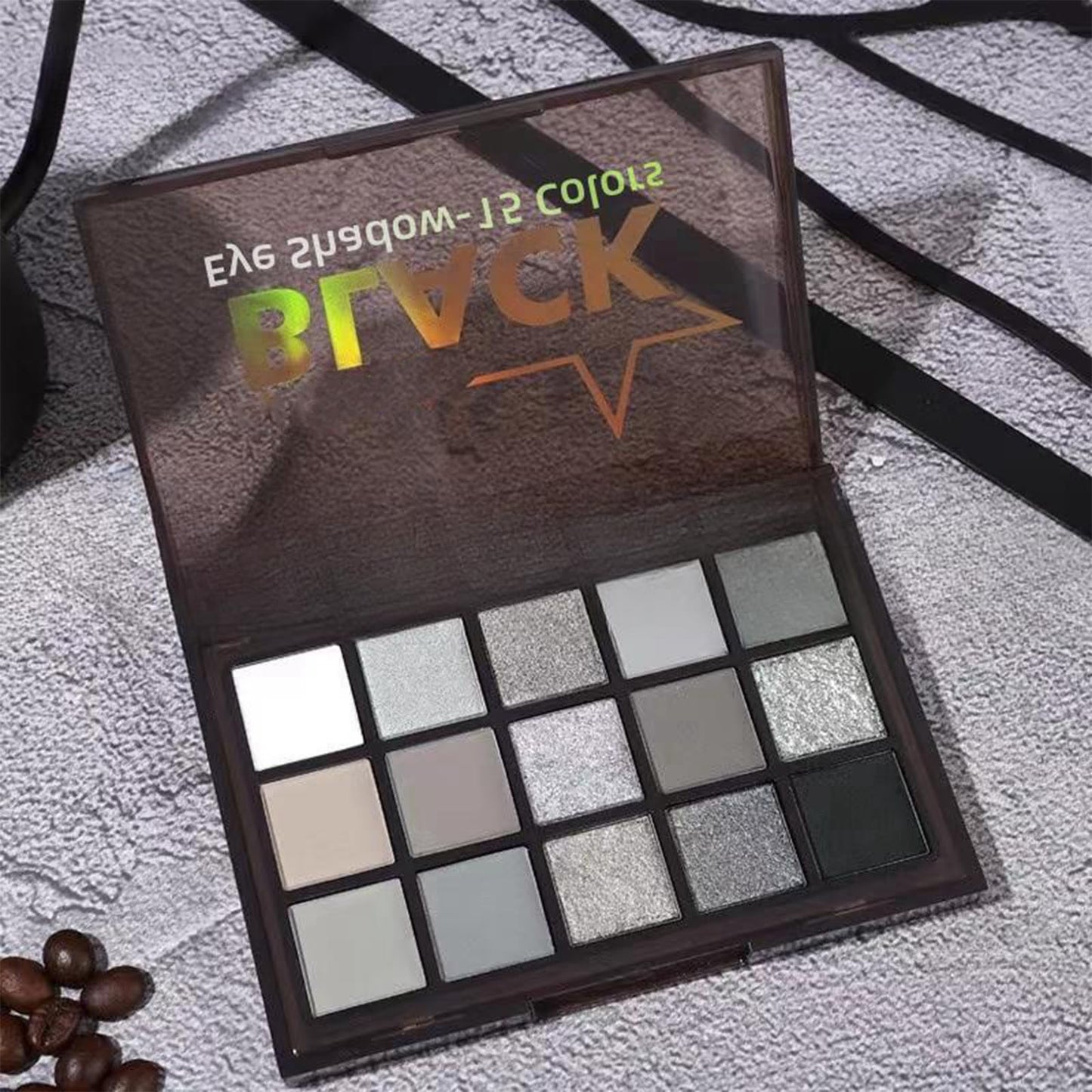 QUIWEN Black Eyeshadow Palette, Smokey Eye Shadow Pallets For Women, 15 Colour Matte Glitter Eyeshadow Palette, Black Silver Gray White Eyeshadow, Cold Tone Long Lasting Highly Pigmented Gothic Eye Makeup