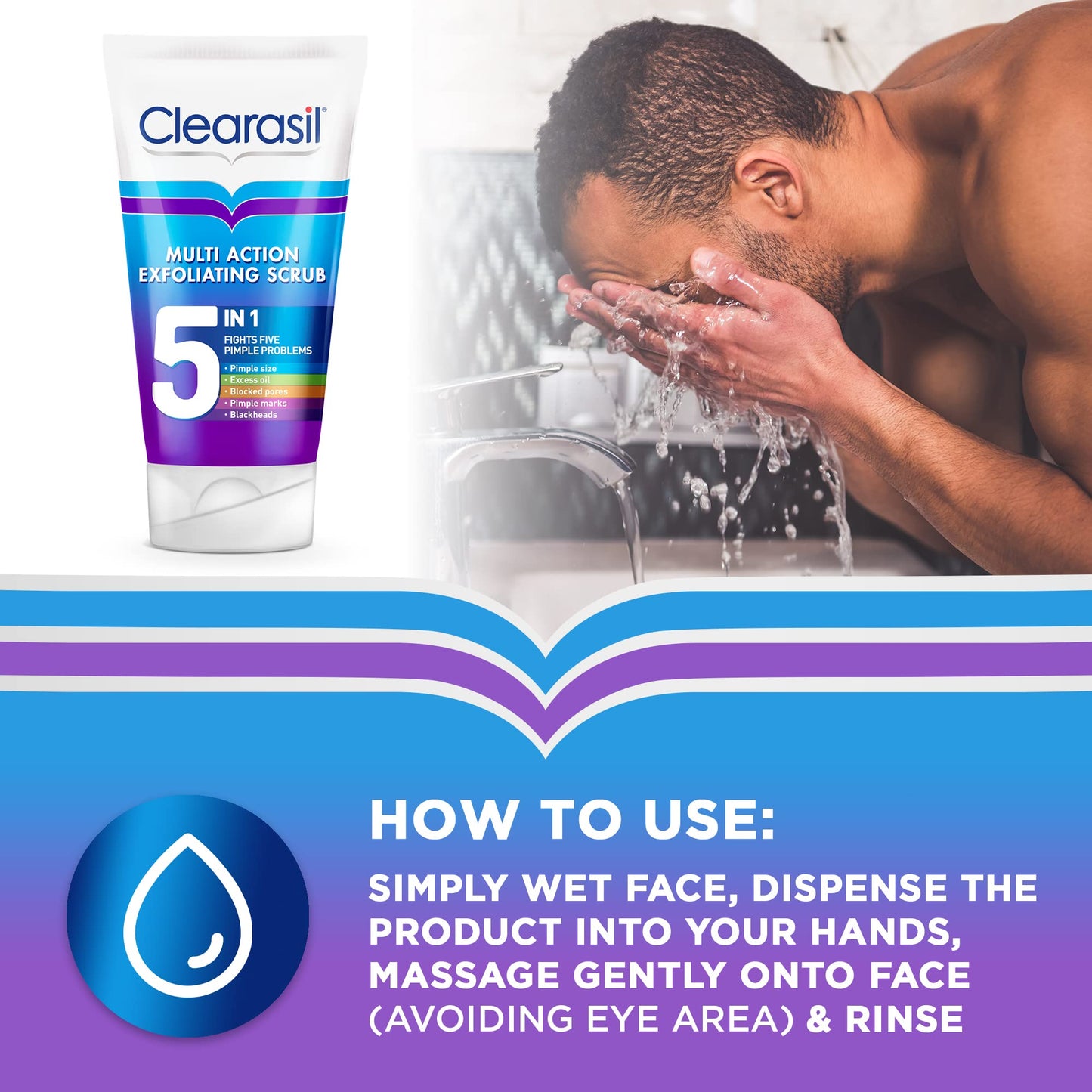 Clearasil 5 in 1 Exfoliating Scrub, For Acne Prone Skin, Unclog Pores, Reduces Blackheads, Pimples and Excess Oil, Everyday Spots Prevention, Pack of 3, Total 450ml