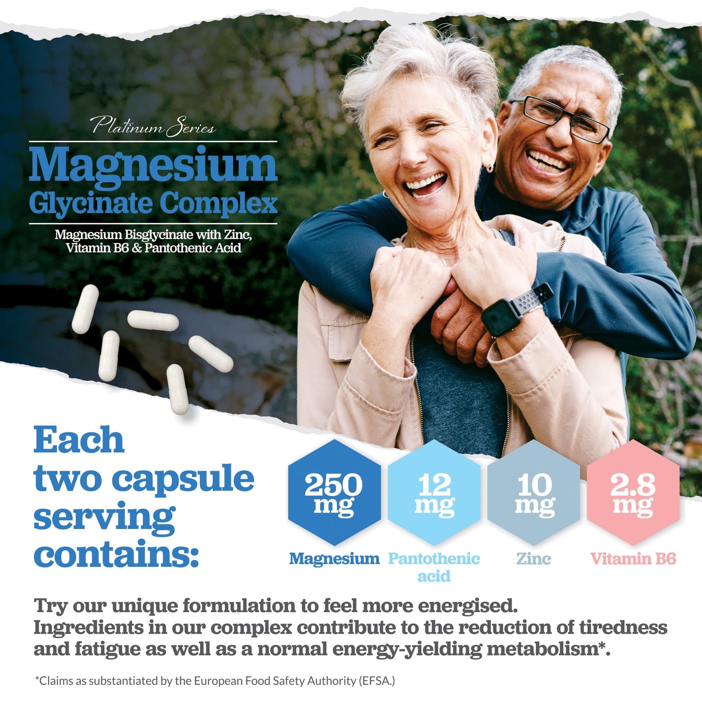 Magnesium Glycinate with Vitamin B6, Zinc and Pantothenic Acid - 120 Vegan Capsules - 250mg Elemental Magnesium from Chelated Magnesium per Serving - High Strength Magnesium Bisglycinate