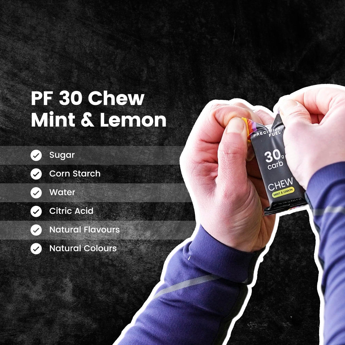 Precision Hydration Precision Fuel PF30 Energy Chews - Carb, Lightweight Snack for Endurance Sports, 30g Carbs per Serving, Ideal for Running & Cycling, No Artificial Ingredients - Mint & Lemon Flavour (15 x 34g Chews)