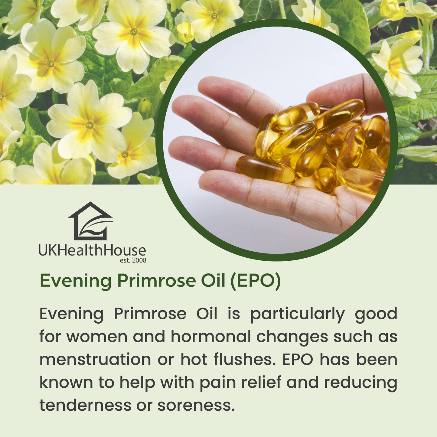 UKHealthHouse Evening Primrose Oil – EPO Capsules, 1000mg x 60 Softgels – High Strength Omega 6 GLA Content – Great for Skin, Immune System, Hormonal Pain, Hot Flushes & Women’s Health