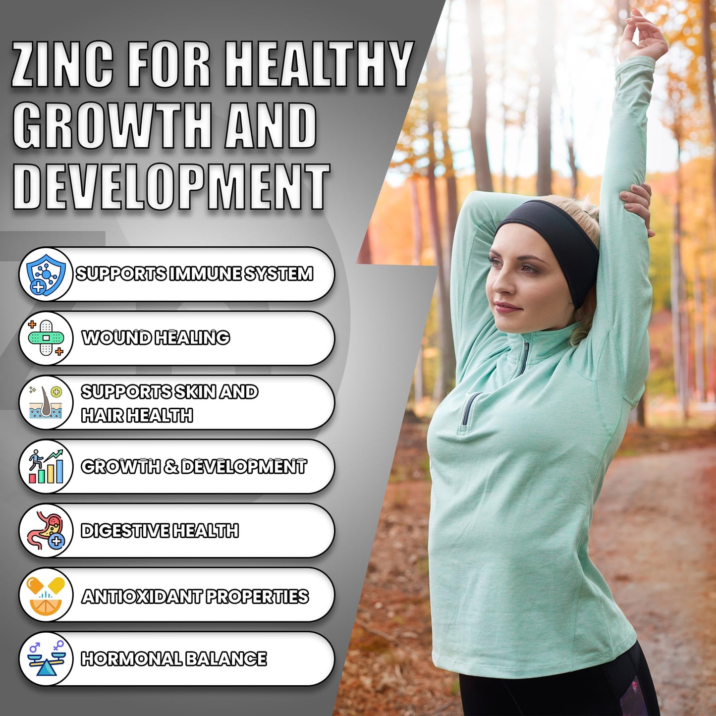 Tresible Zinc Tablets (4 Weeks Supply) - Kids Zinc 50mg for Skin Hairs Nails Bones and Metabolism - Immune Support High Strength Zinc Supplements for Men & Women - Zinc Tablet for Adults