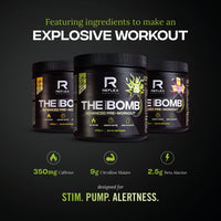 Reflex Nutrition Pre Workout The Muscle Bomb 350mg Caffeine 9g Citrulline Malate 2.5g Beta Alanine Added Hydration Electrolytes (Sour Apple, 400g)