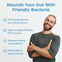Probiotic Complex for Gut Health | High Strength Probiotic for Men and Women | 21 Billion CFU with Prebiotic | 30 Vegan Capsules | Made in The UK by Purolabs