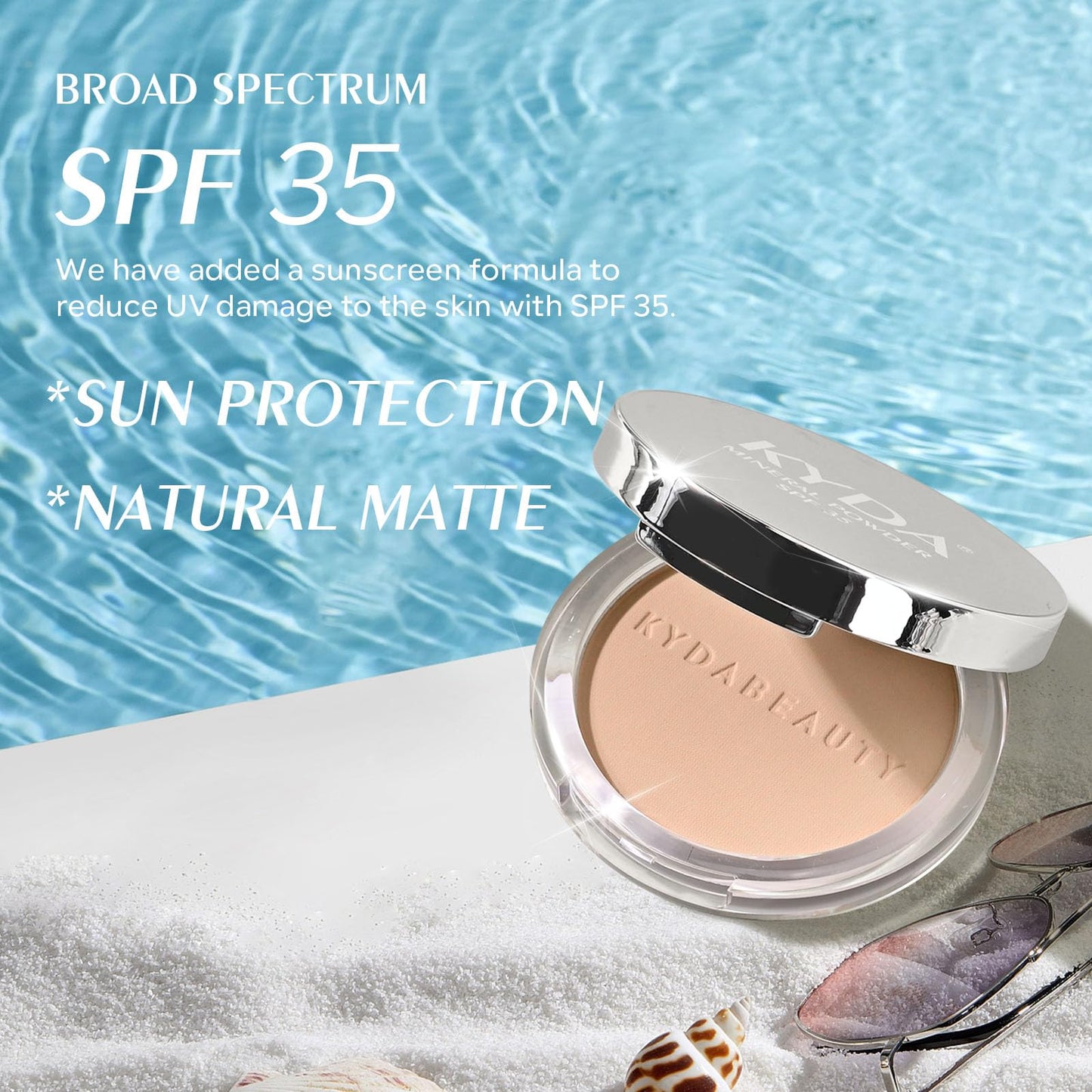 KYDA Mineral Powder SPF 35, 4-in-1 Pressed Mineral Powder, Matte Setting Powder with Concealer and Foundation, Lightweight Flawless Coverage, Skin Care Formula, Medium